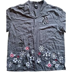 Star Wars Dark Side Floral Button-Up Men’s Gray Our Universe Embroidery Sz 2X